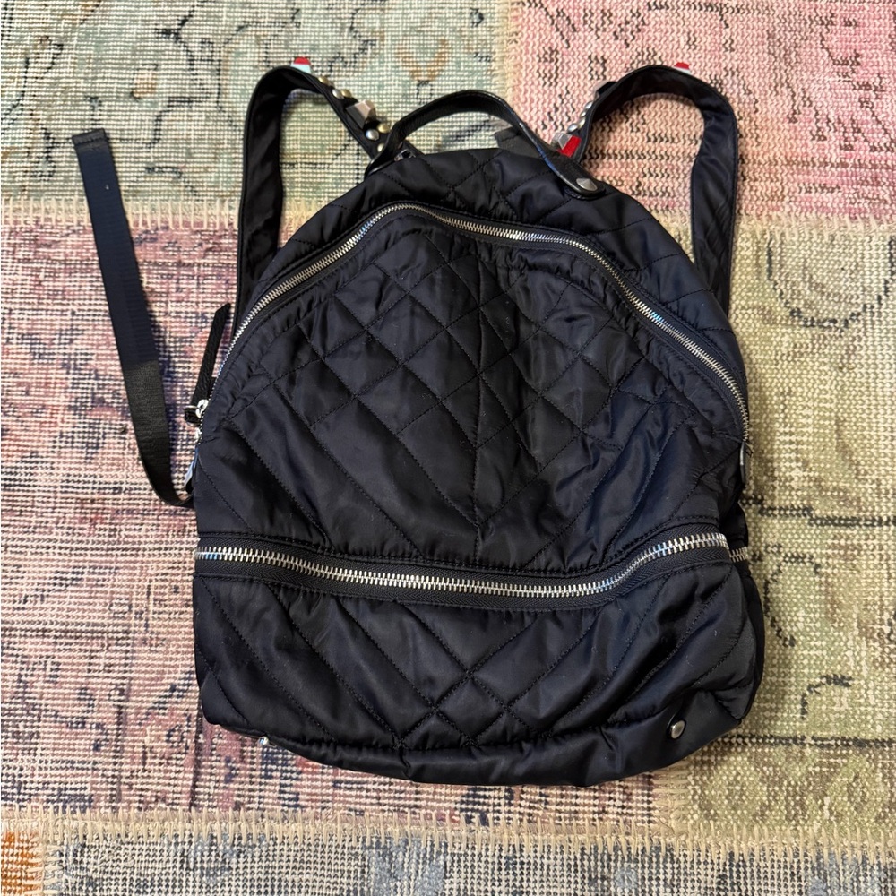 Sam Eldman Quilted Black Backpack with Silver Zippers
